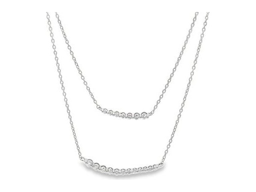 18K White Gold Double Layer Bar Necklace with Natural Diamonds